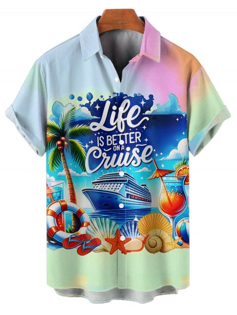 Chemise de Plage Décontractée Coloré Ombré Motif de Cocotier pour Homme