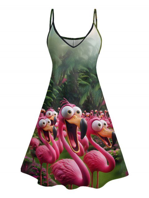 Mini Robe Ligne A à Bretelle Fine Motif de Forêt Dessin Animé