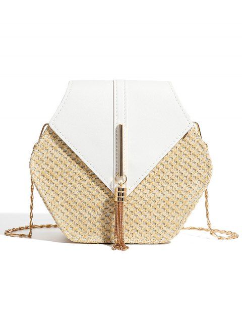 Colorblock Irregular Shaped Braided Tassel Chain Magnetic Closure Beach Shoulder Bag