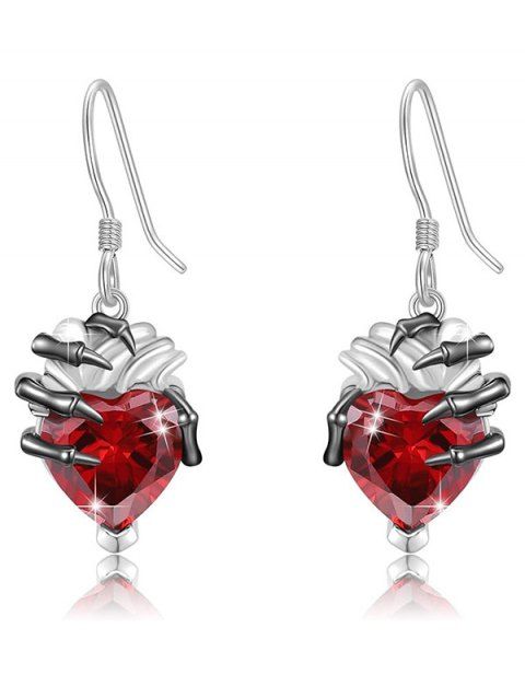 Boucles D'Oreilles Pendantes en Forme de Squelette Cœur en Cristal Fantaisie Style Punk