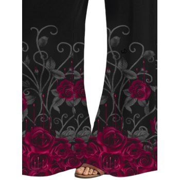 Floral Leaf Pattern Gothic Wide Leg Pants High Waisted Casual Long Pants
