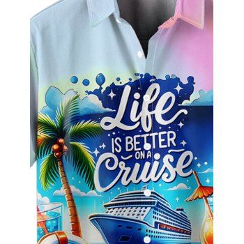 Men's Colored Ombre Coconut Tree Beach Landscape Pattern Vacation Shirt Roll Up Sleeve Button Up Casual Shirt