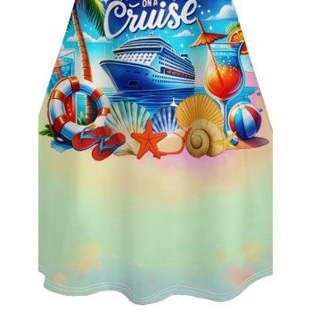 Colored Ombre Coconut Tree Beach Landscape Pattern Vacation Dress Spaghetti Strap A Line Mini Tank Dress