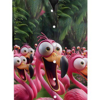 Men's Forest Cartoon Flamingo Pattern Vacation Shirt Roll Up Sleeve Button Up Casual Shirt