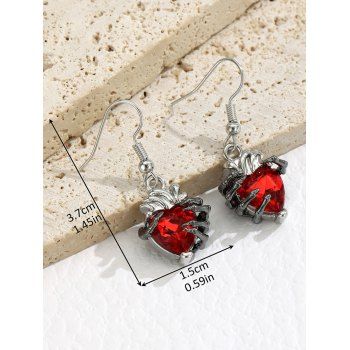 Gothic Drop Earrings Skeleton Heart Shaped Artificial Crystal Punk Earrings