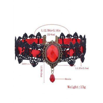 Gothic Choker Lace Colorblock Artificial Crystal Pendant Punk Necklace