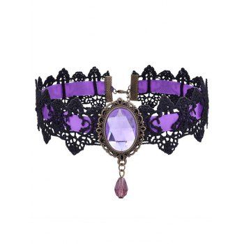 Gothic Choker Lace Colorblock Artificial Crystal Pendant Punk Necklace