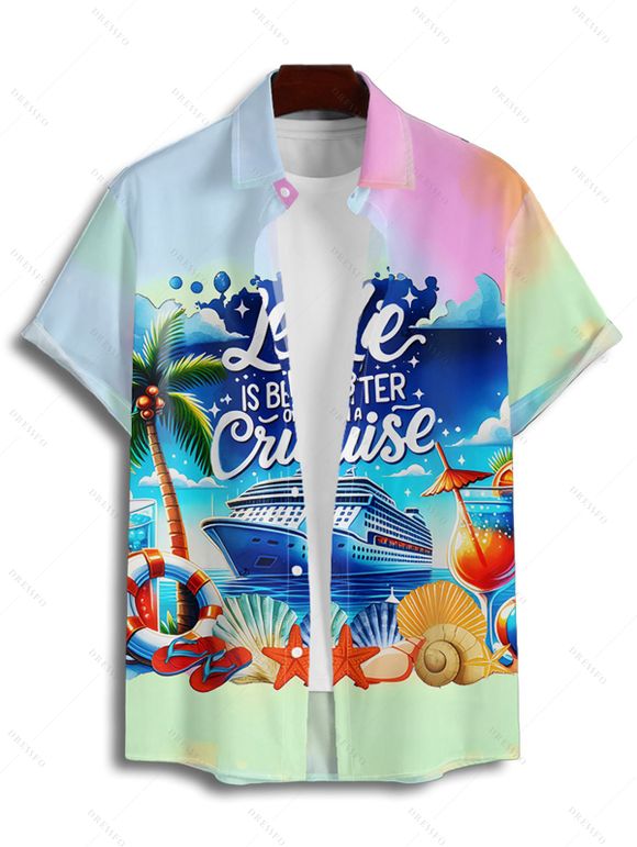 Chemise de Plage Décontractée Coloré Ombré Motif de Cocotier pour Homme - multicolor 2XL