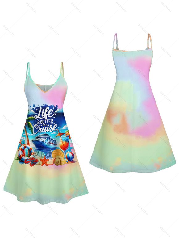 Mini Robe de Vacances Ligne A Colorée Motif de Paysage de Plage et de Cocotier - multicolor XXXXXL | US 20
