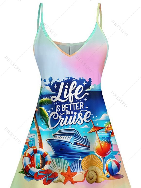 Mini Robe de Vacances Ligne A Colorée Motif de Paysage de Plage et de Cocotier - multicolor XXXXXL | US 20