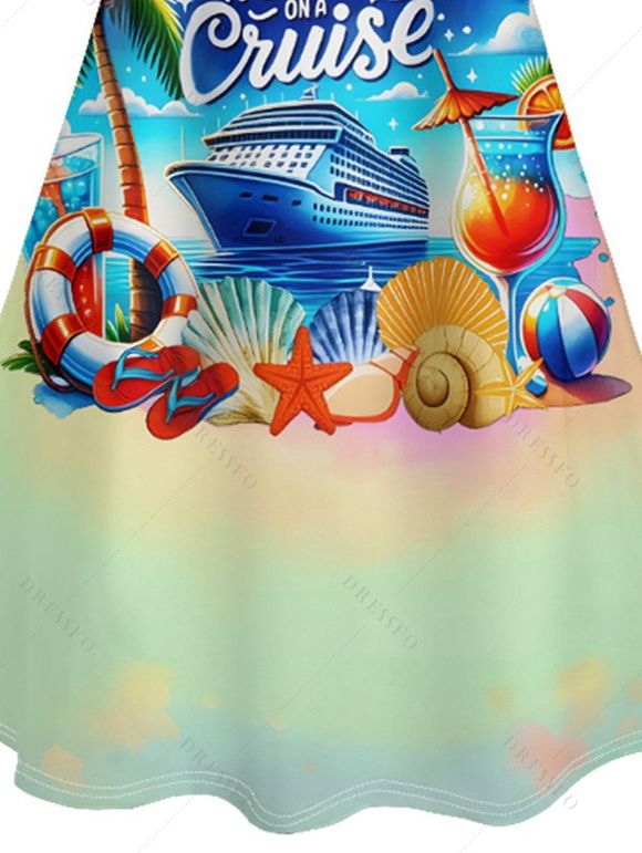 Mini Robe de Vacances Ligne A Colorée Motif de Paysage de Plage et de Cocotier - multicolor XXXXXL | US 20