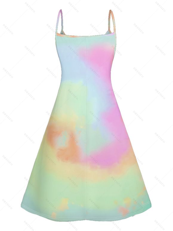 Vacation Couple Outfit Colored Ombre Coconut Tree Beach Landscape Pattern Spaghetti Strap A Line Mini Tank Dress and Roll Up Sleeve Shirt Beach Matching Outfit - multicolor S | US 4