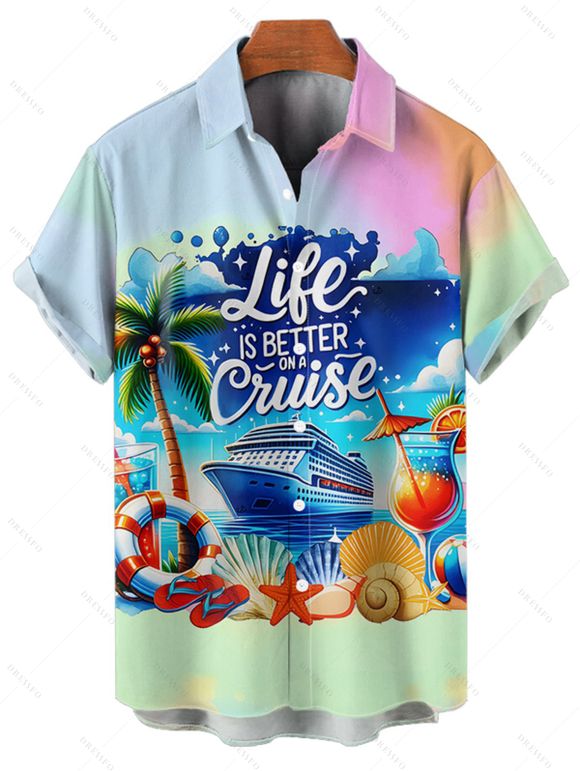 Vacation Couple Outfit Colored Ombre Coconut Tree Beach Landscape Pattern Spaghetti Strap A Line Mini Tank Dress and Roll Up Sleeve Shirt Beach Matching Outfit - multicolor S | US 4