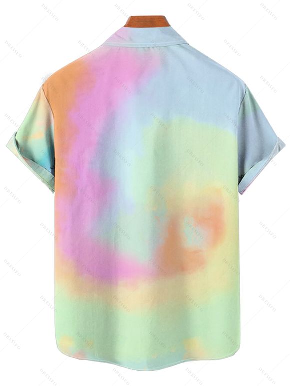 Vacation Couple Outfit Colored Ombre Coconut Tree Beach Landscape Pattern Spaghetti Strap A Line Mini Tank Dress and Roll Up Sleeve Shirt Beach Matching Outfit - multicolor S | US 4