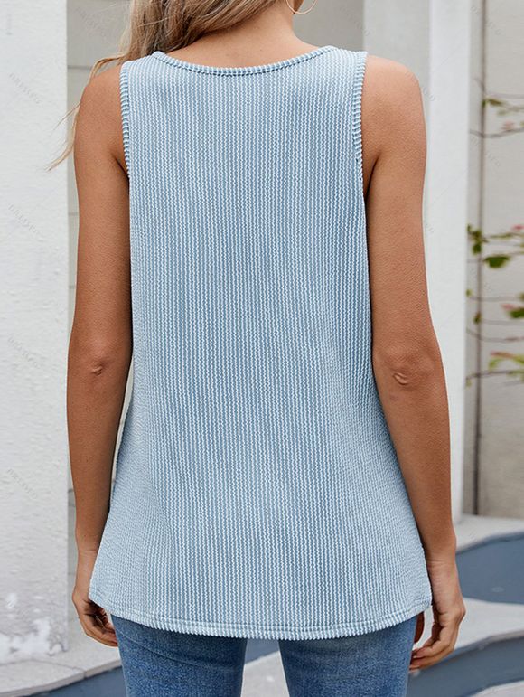 Débardeur Décontracté Long Découpé Texturé Anneau en O en Couleur Unie - Bleu clair XXL | US 12