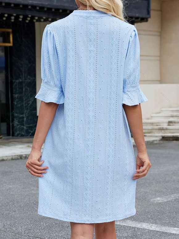 Robe Ligne A Géométrique Texturée Manches à Col Debout - Bleu clair S | US 4