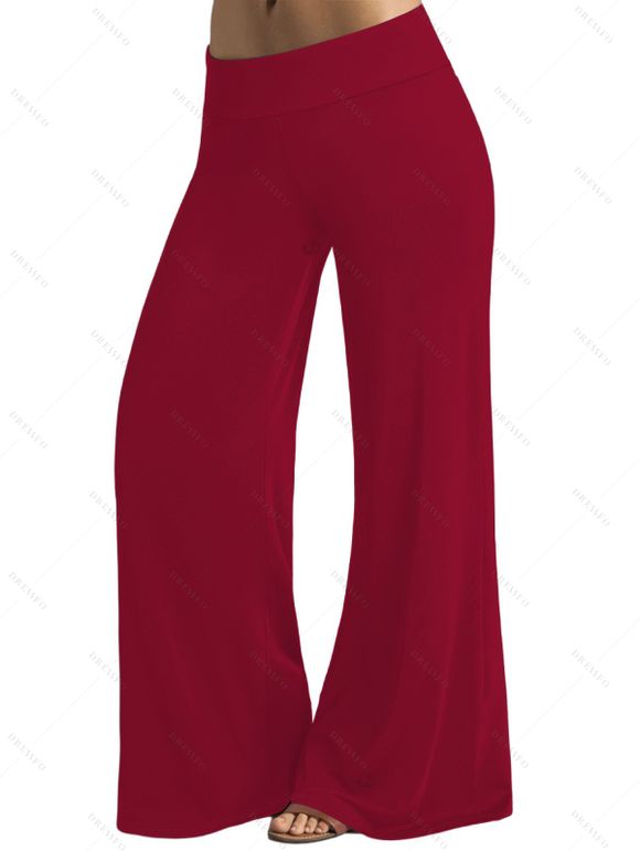 Pantalon Décontracté Long Gothique Imprimé Feuille Floral à Taille Haute - Rouge foncé XL | US 12