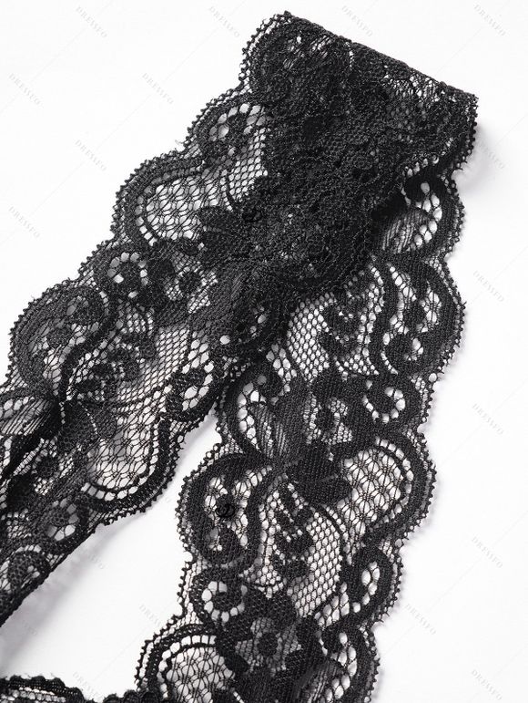 Solid Color Outfit See Thru Lace Panel Ruffle Tank Top and Flower Lace Insert Cinched Skirted Flare Pants Casual Two Piece Set - Noir S | US 4