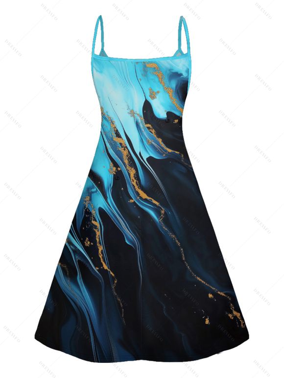 Vacation Couple Outfit Printed Colorblock Spaghetti Strap A Line Mini Tank Dress and Roll Up Sleeve Casual Matching Outfit - Noir S | US 4