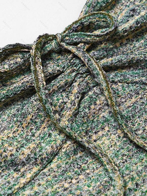 Mini Robe Ligne A à Bretelle Texturée Taille Empire à Volants avec Nœud Papillon - Vert clair S | US 4