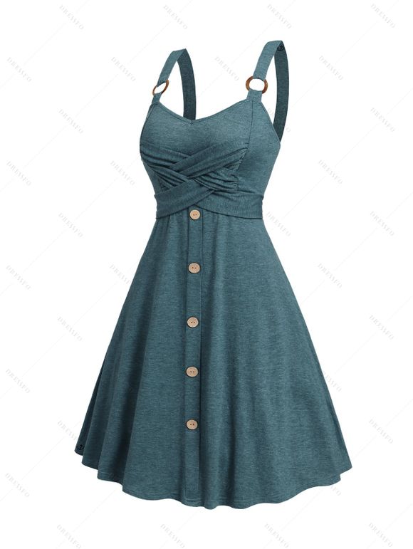 Mini Robe Décontractée Ligne A à Bretelle Croisée à Taille Haute - Vert profond L | US 8-10