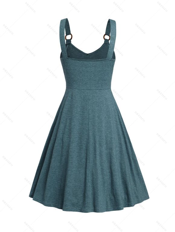 Mini Robe Décontractée Ligne A à Bretelle Croisée à Taille Haute - Vert profond L | US 8-10