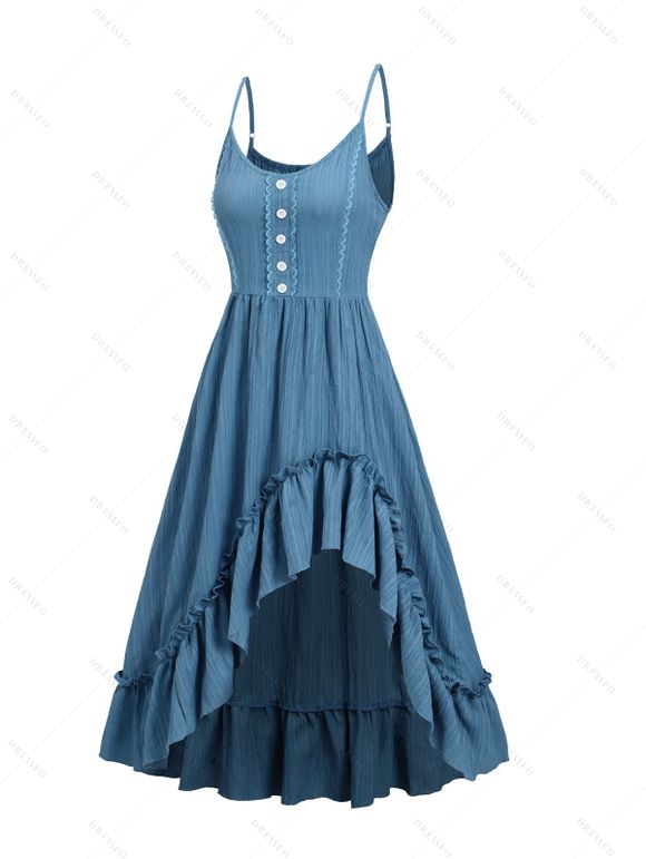 Robe de Vacances Asymétrique Texturée en Couleur Unie à Volants - Bleu Ciel M | US 6