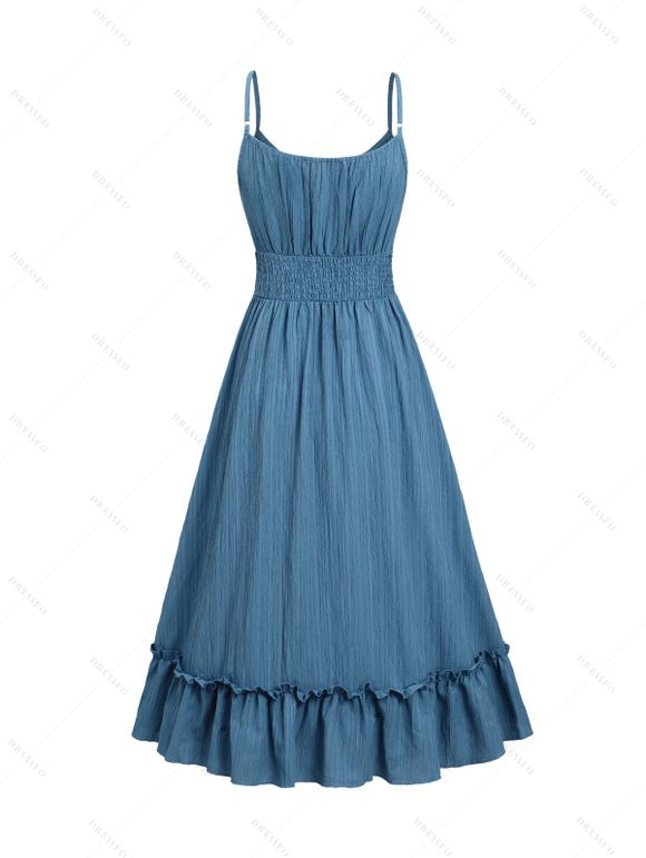 Robe de Vacances Asymétrique Texturée en Couleur Unie à Volants - Bleu Ciel M | US 6