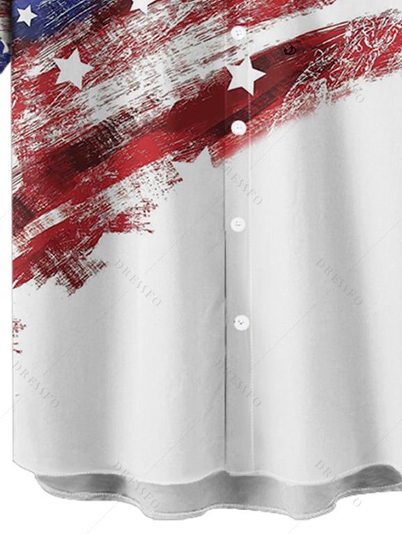 Chemise Décontractée Boutonnée Drapeau Américain à Manches Roulées - multicolor 5XL