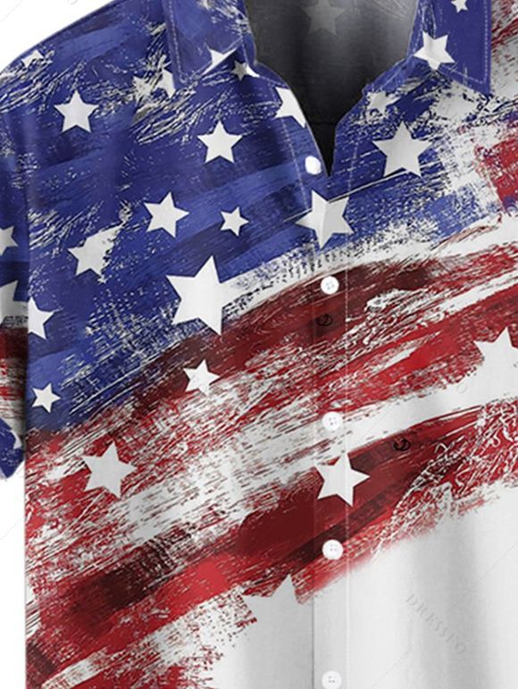 Chemise Décontractée Boutonnée Drapeau Américain à Manches Roulées - multicolor 5XL