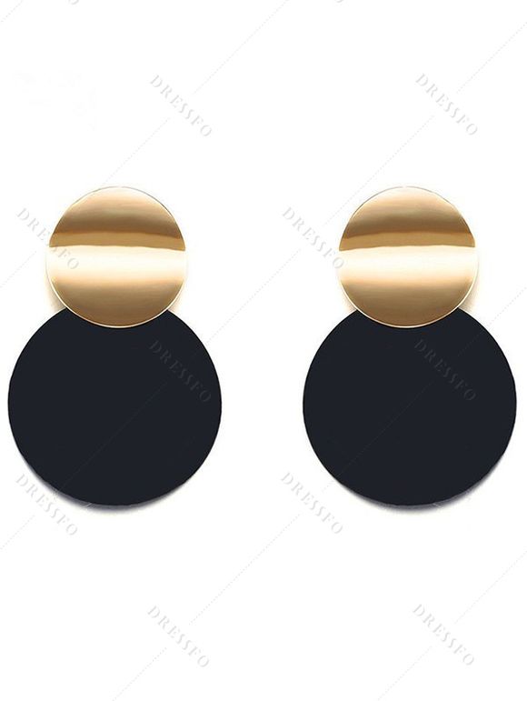 Boucles D'Oreilles Pendantes Simples en Alliage en Blocs de Couleurs Géométriques Double Cercles - Noir 