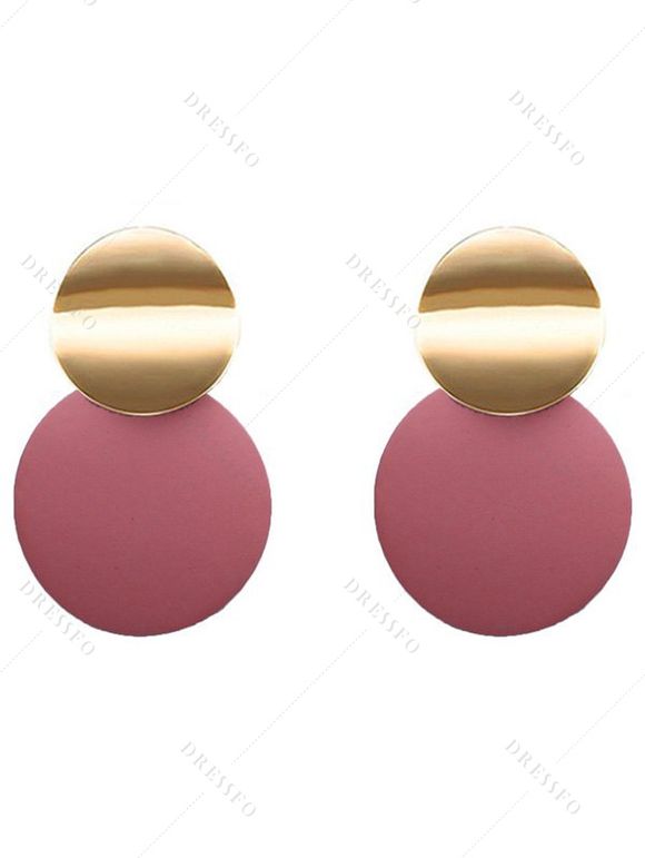 Boucles D'Oreilles Pendantes Simples en Alliage en Blocs de Couleurs Géométriques Double Cercles - Rose clair 