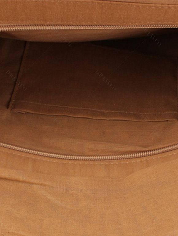 Sac de Plage Branché Simple Evidé Tressé Zippé en Couleur Unie - café 