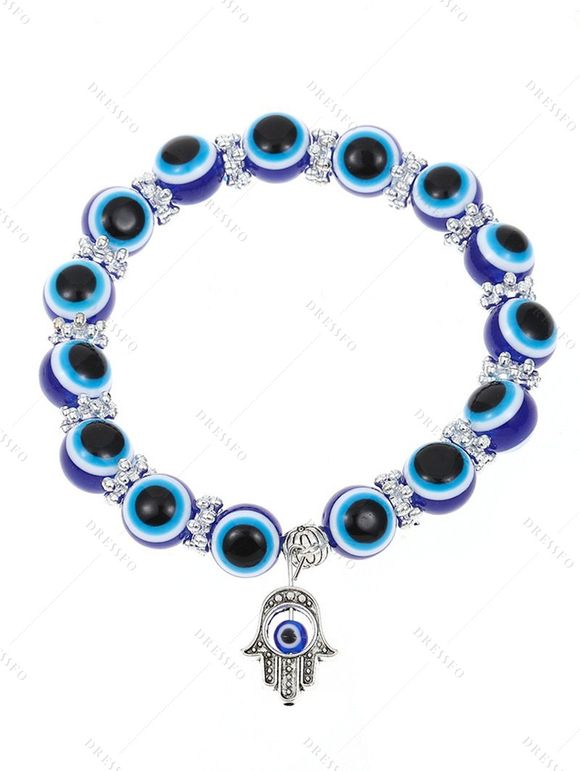 Bracelet Perlé Œil de Diable en Strass avec Faux Cristal - Bleu Ciel 