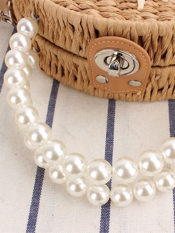 Sac à Main Ajustable Tressé Décoré de Fleur Fausse Perle - café 