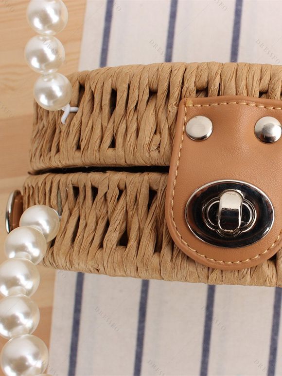 Sac à Main Ajustable Tressé Décoré de Fleur Fausse Perle - café 