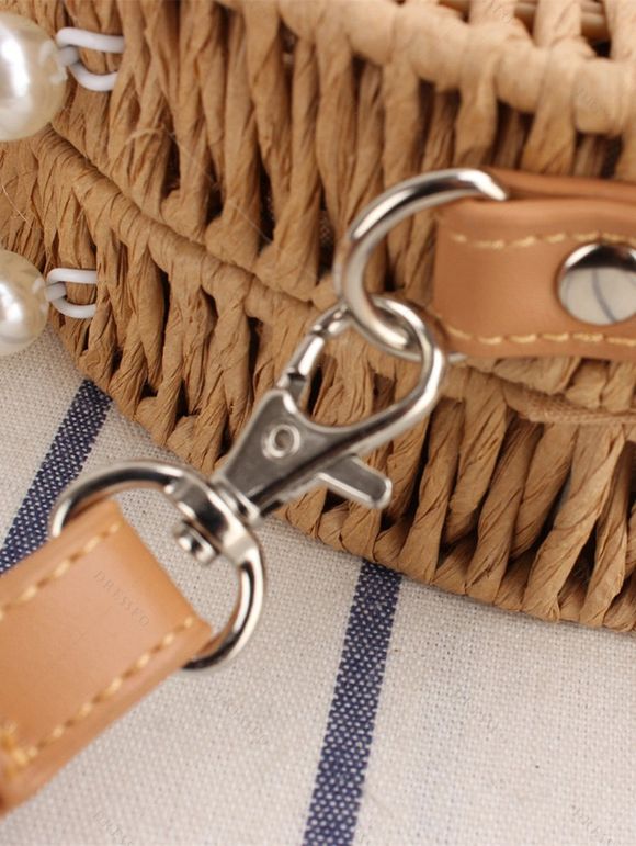 Sac à Main Ajustable Tressé Décoré de Fleur Fausse Perle - café 