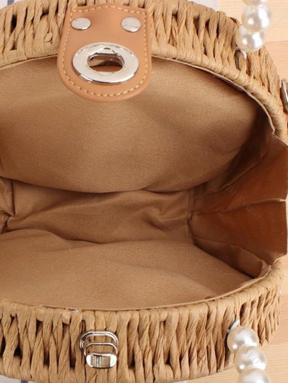 Sac à Main Ajustable Tressé Décoré de Fleur Fausse Perle - café 