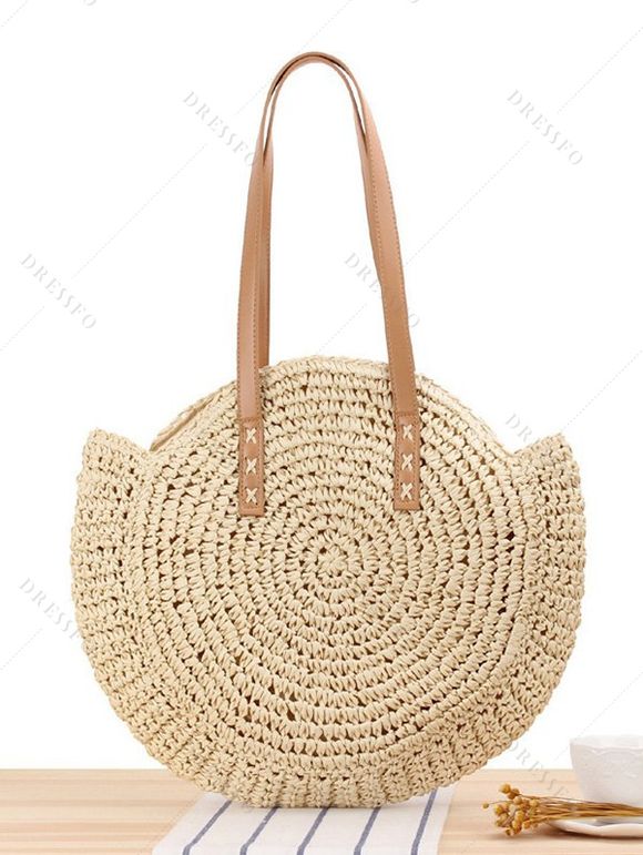 Sac de Plage Tressé Evidé Zippé en Couleur Unie - café lumière 