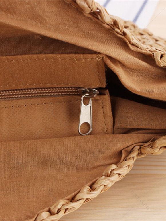 Sac de Plage Tressé Evidé Zippé en Couleur Unie - café 