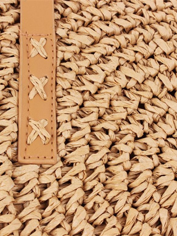 Sac de Plage Tressé Evidé Zippé en Couleur Unie - café 