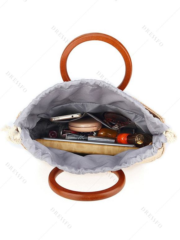 Sac à Main Réglable en Blocs de Couleurs Tressé Pliant avec Sangle Réglable pour Plage - café lumière 