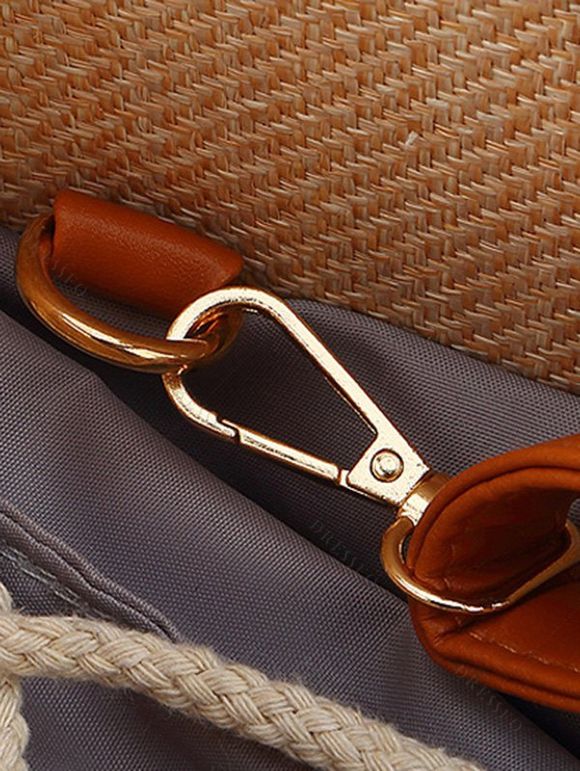 Sac à Main Réglable en Blocs de Couleurs Tressé Pliant avec Sangle Réglable pour Plage - café lumière 