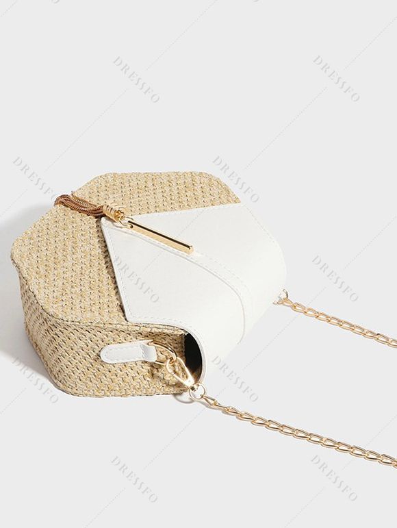 Sac à Bandoulière de Plage en Blocs de Couleurs avec Fermeture Magnétique Chaîne à Frange - Blanc 