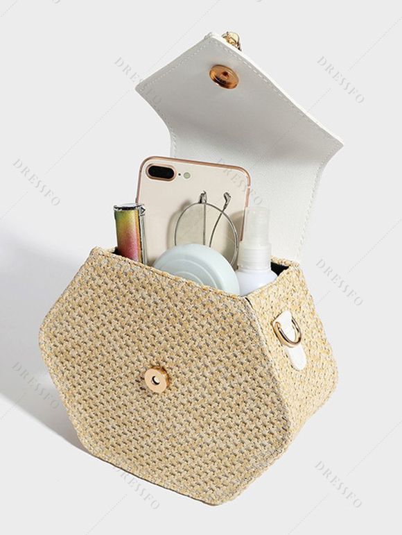 Sac à Bandoulière de Plage en Blocs de Couleurs avec Fermeture Magnétique Chaîne à Frange - Blanc 