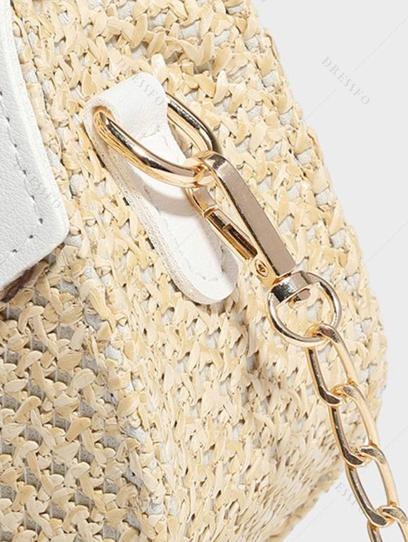 Sac à Bandoulière de Plage en Blocs de Couleurs avec Fermeture Magnétique Chaîne à Frange - Blanc 