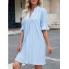 Robe Ligne A Géométrique Texturée Manches à Col Debout - Bleu clair L | US 8