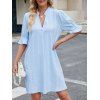 Robe Ligne A Géométrique Texturée Manches à Col Debout - Bleu clair L | US 8