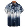 Chemise de Vacances Décontractée Boutonnée Motif de Feuille Ombre à Manches Roulées - Bleu de Minuit XL