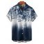 Chemise de Vacances Décontractée Boutonnée Motif de Feuille Ombre à Manches Roulées - Bleu de Minuit 4XL